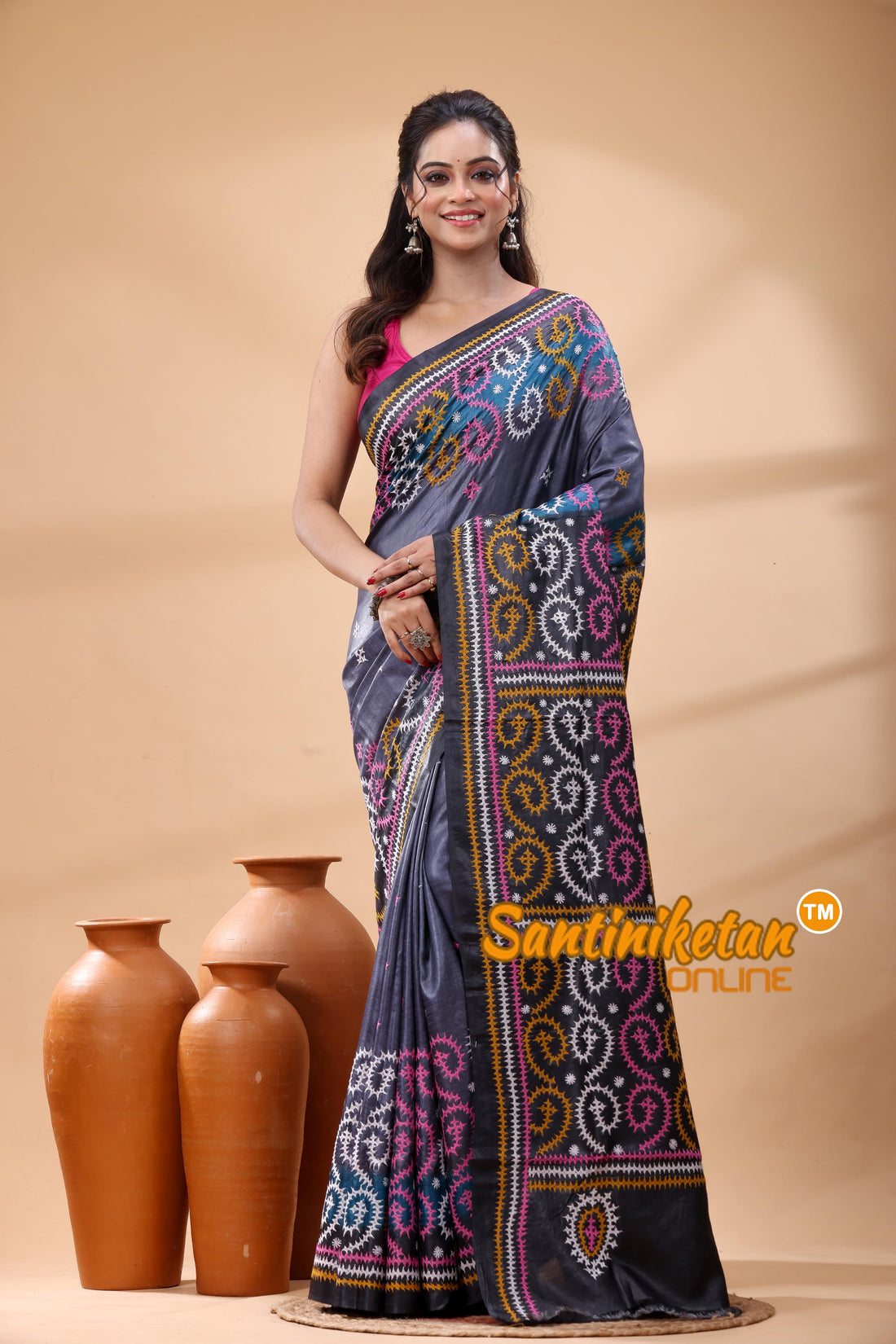 Pure Dye Tussar Silk Gujarati Stitch Saree