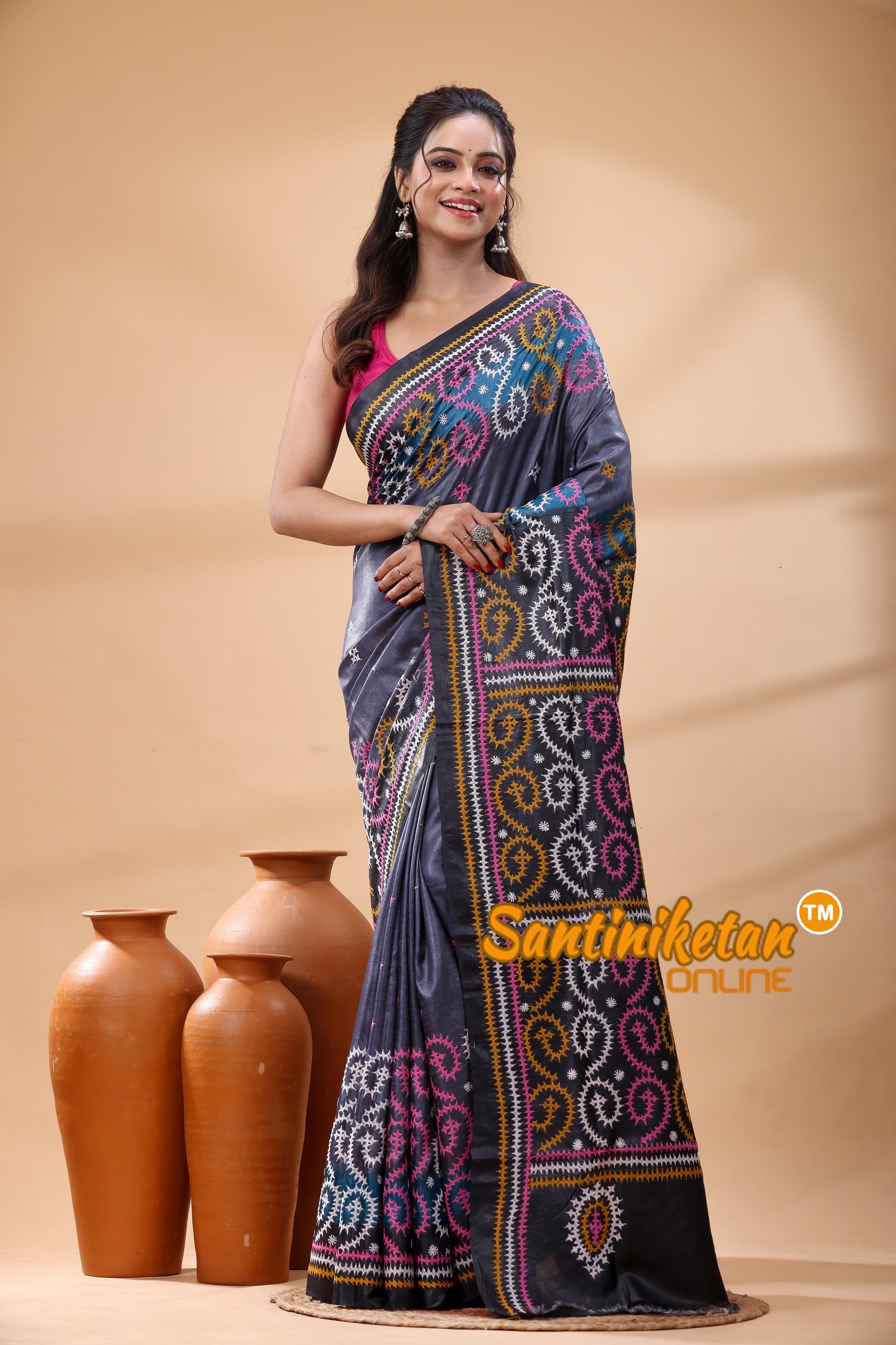 Pure Dye Tussar Silk Gujarati Stitch Saree