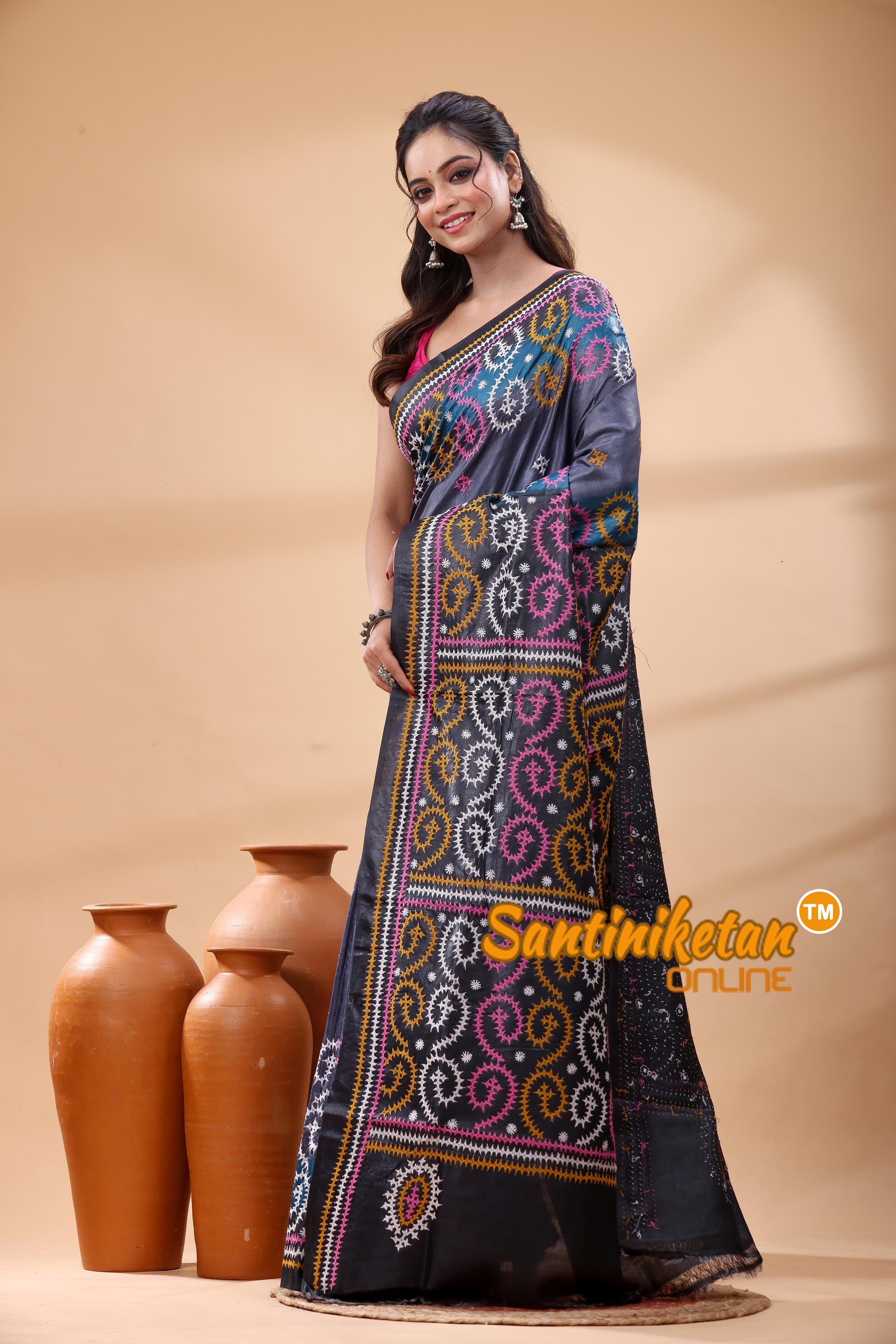 Pure Dye Tussar Silk Gujarati Stitch Saree