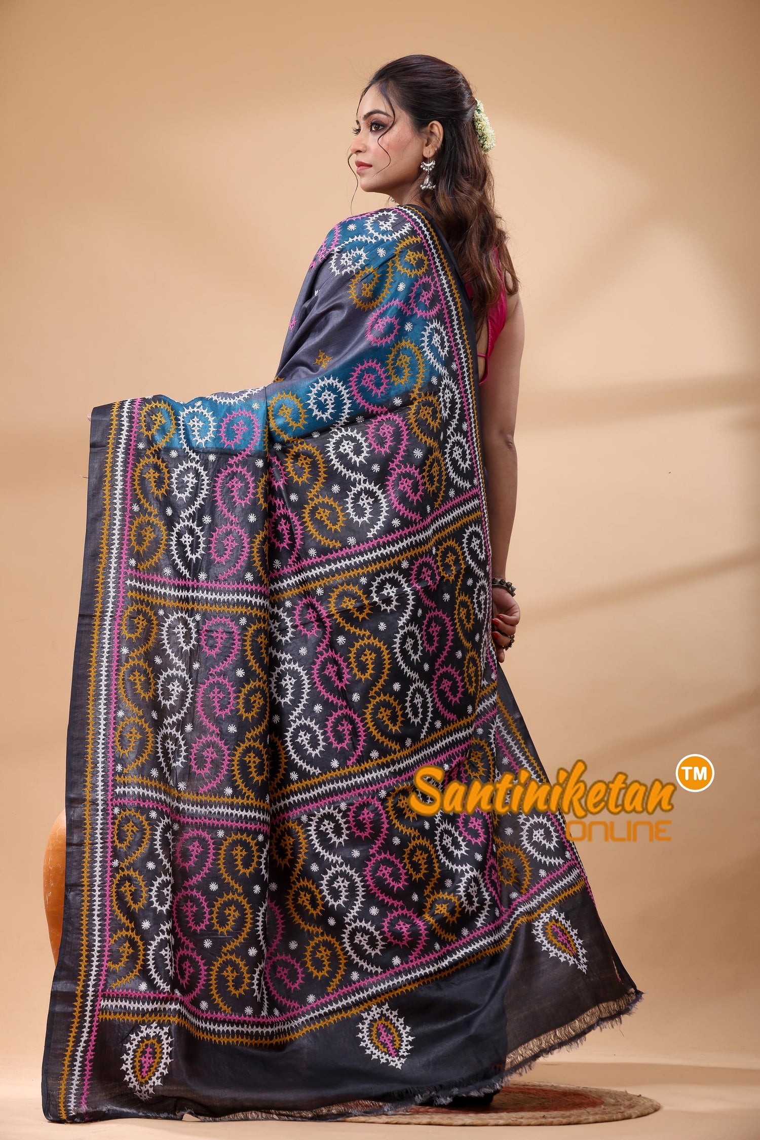 Pure Dye Tussar Silk Gujarati Stitch Saree