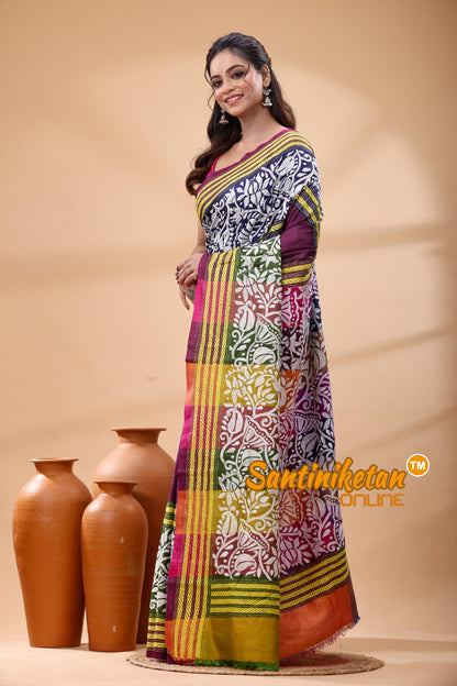 Bishnupuri (Katan) Silk Kantha Stitch Saree