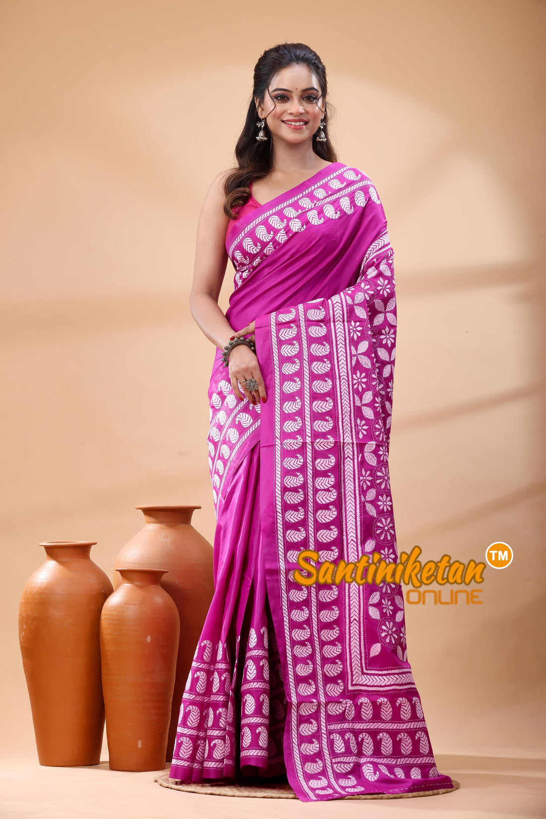 Pure Bangalore Silk Kantha Stitch Saree