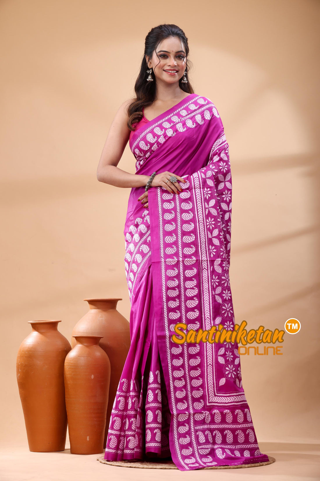 Pure Bangalore Silk Kantha Stitch Saree