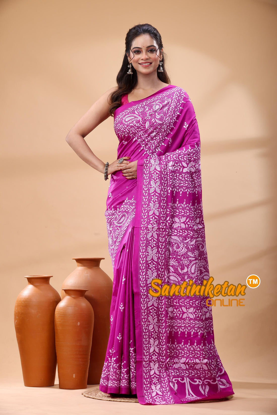 Pure Bangalore Silk Kantha Stitch Saree