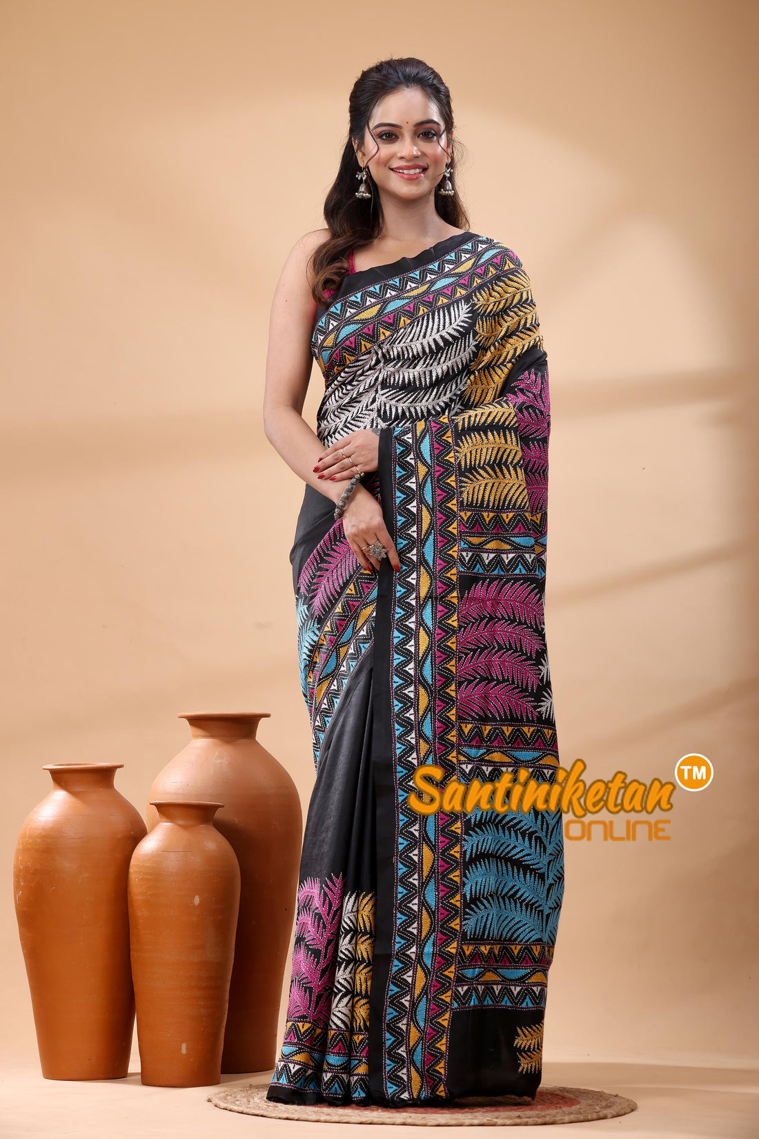 Pure Bangalore Silk Kantha Stitch Saree