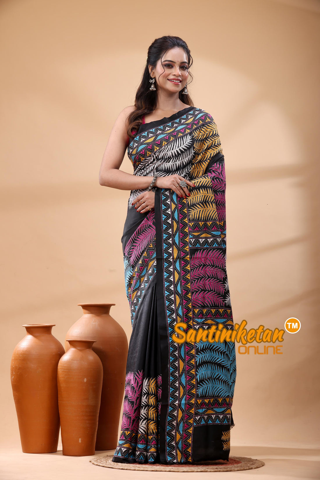 Pure Bangalore Silk Kantha Stitch Saree