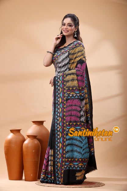 Pure Bangalore Silk Kantha Stitch Saree