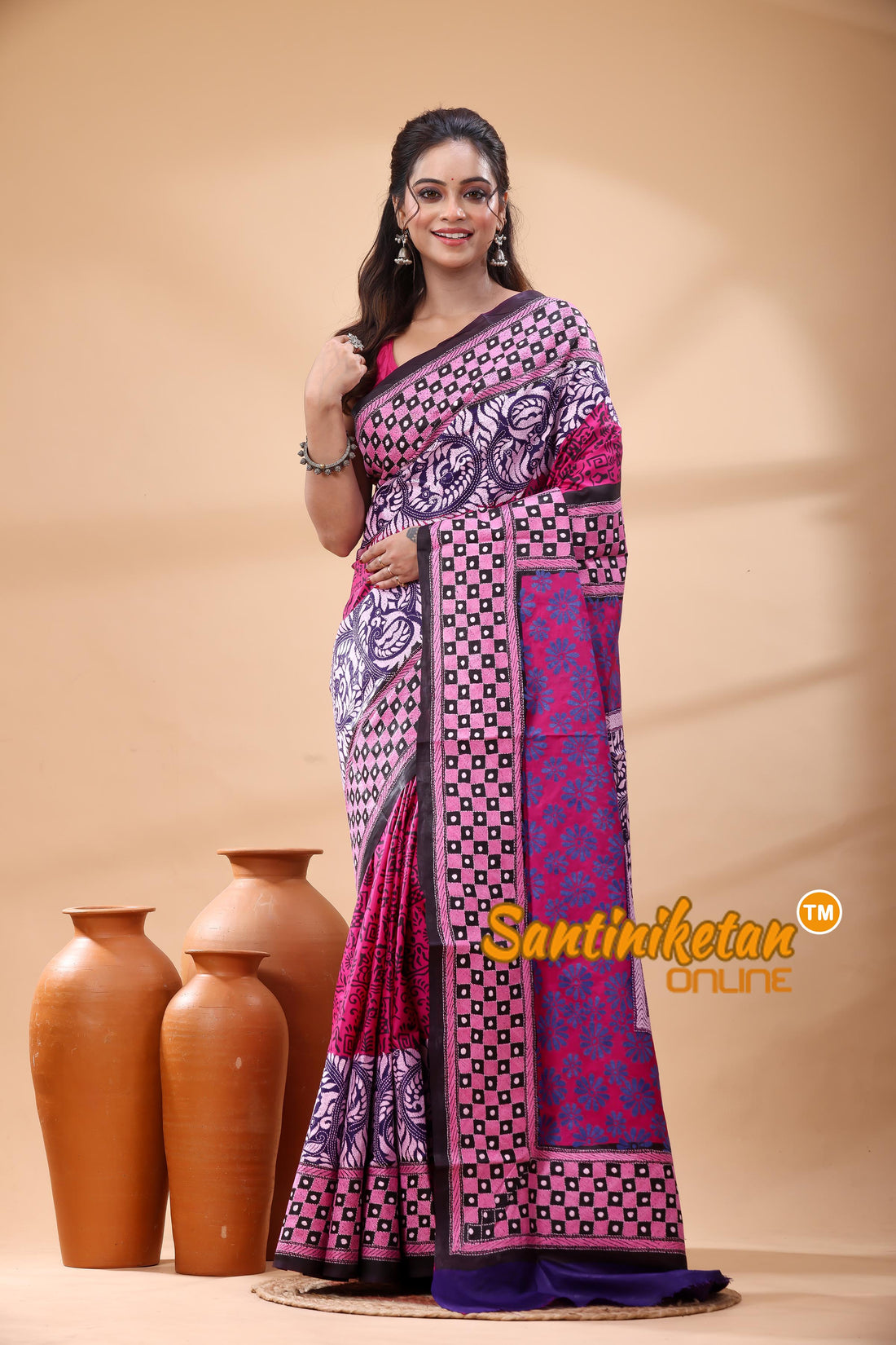 Pure Bangalore Silk Kantha Stitch Saree