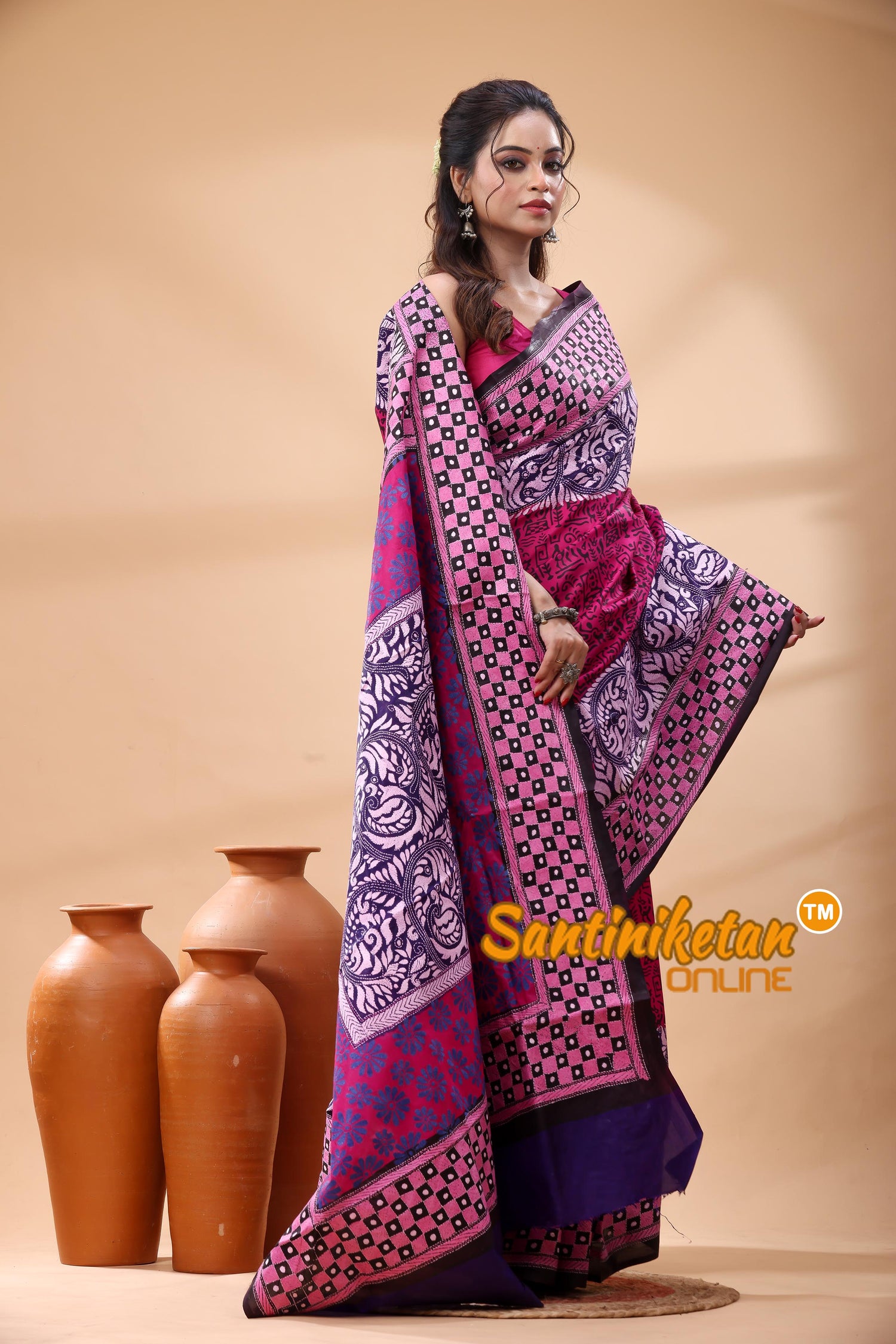 Pure Bangalore Silk Kantha Stitch Saree