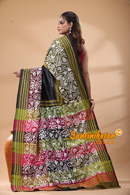 Bishnupuri (Katan) Silk Kantha Stitch Saree