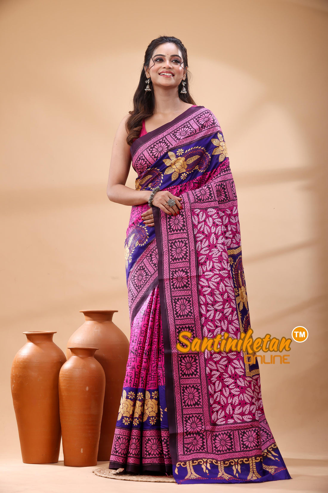 Pure Bangalore Silk Kantha Stitch Saree