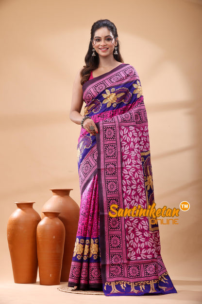 Pure Bangalore Silk Kantha Stitch Saree