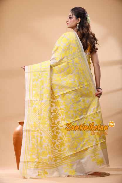 Pure Gachi Dye Tussar Silk Kantha Stitch Saree