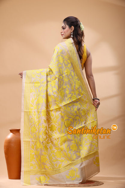 Pure Gachi Tussar Silk Kantha Stitch Saree