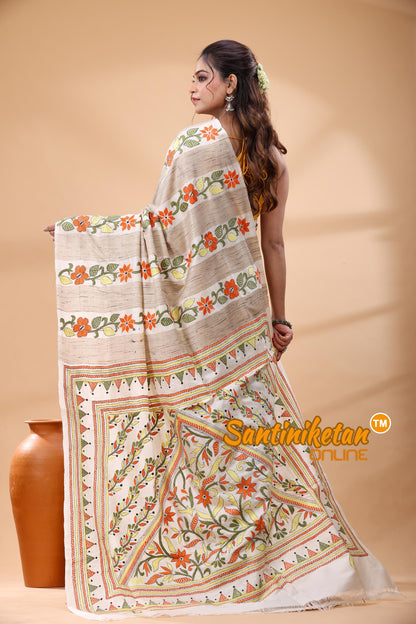 Bishnupuri (Katan) Silk Kantha Stitch Saree