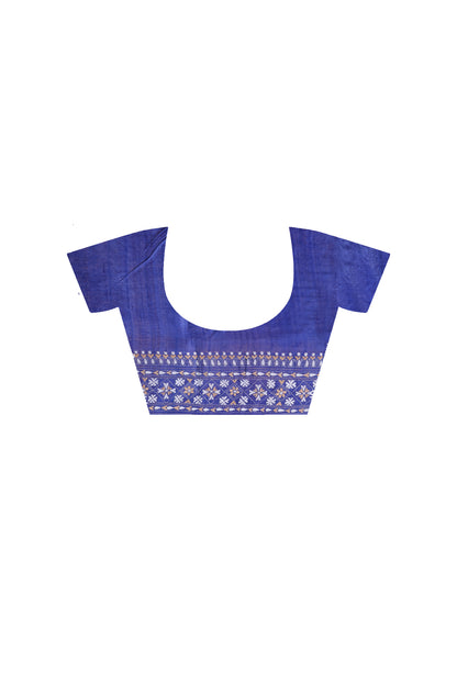 Pure Gachi Dye Tussar Silk Kantha Stitch Saree