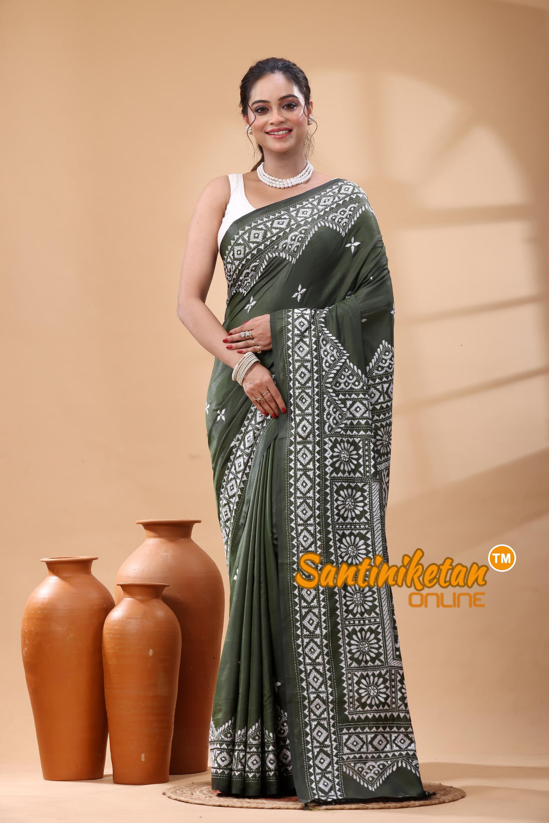 Bangalore Silk Kantha Stitch Saree