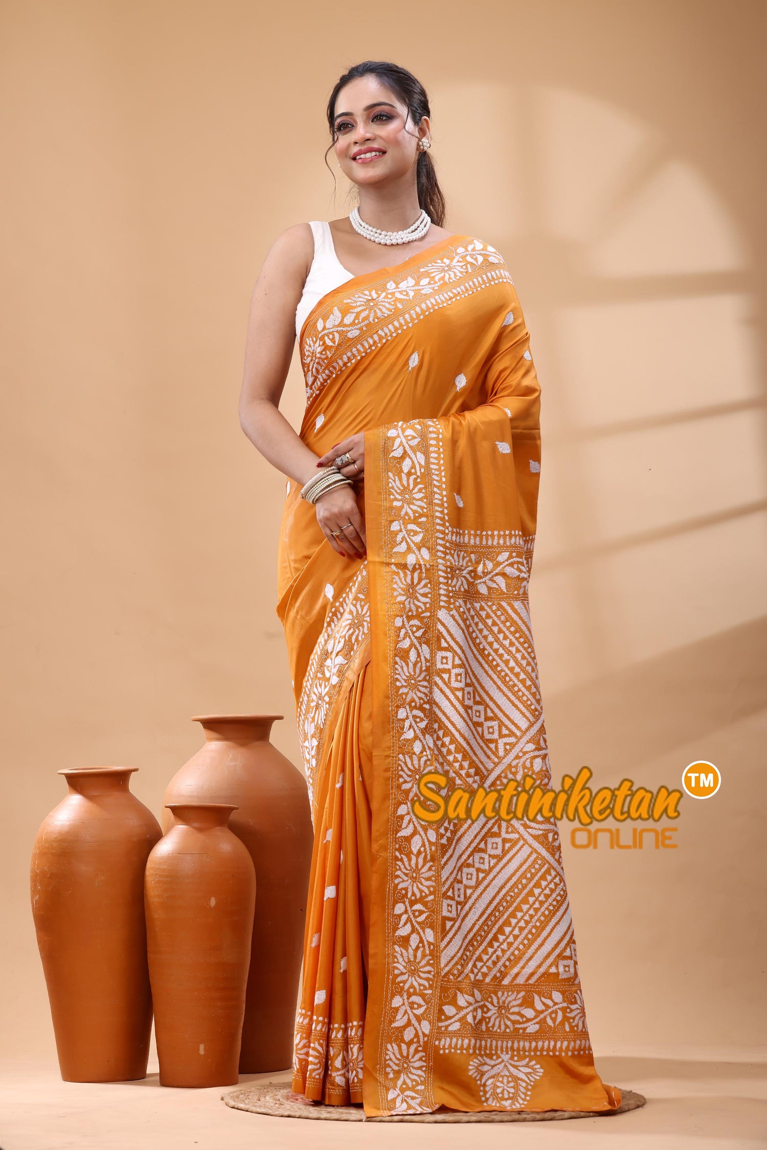 Bangalore Silk Kantha Stitch Saree