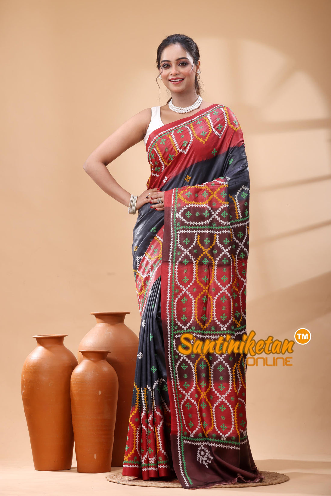 Pure Dye Tussar Silk Gujarati Stitch Saree