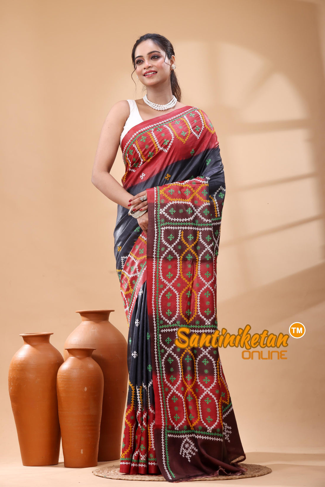 Pure Dye Tussar Silk Gujarati Stitch Saree