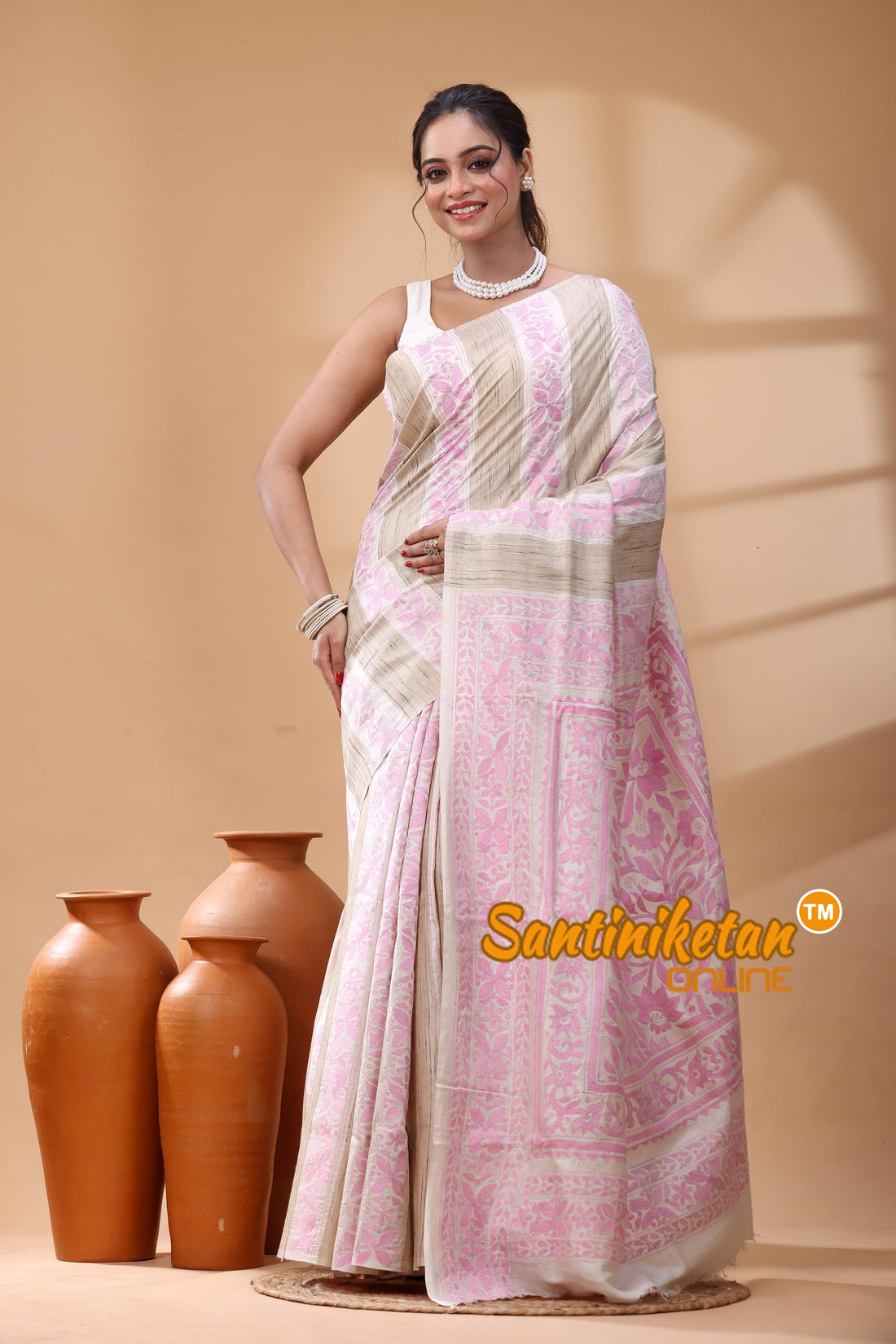 Bishnupuri (Katan) Silk Kantha Stitch Saree