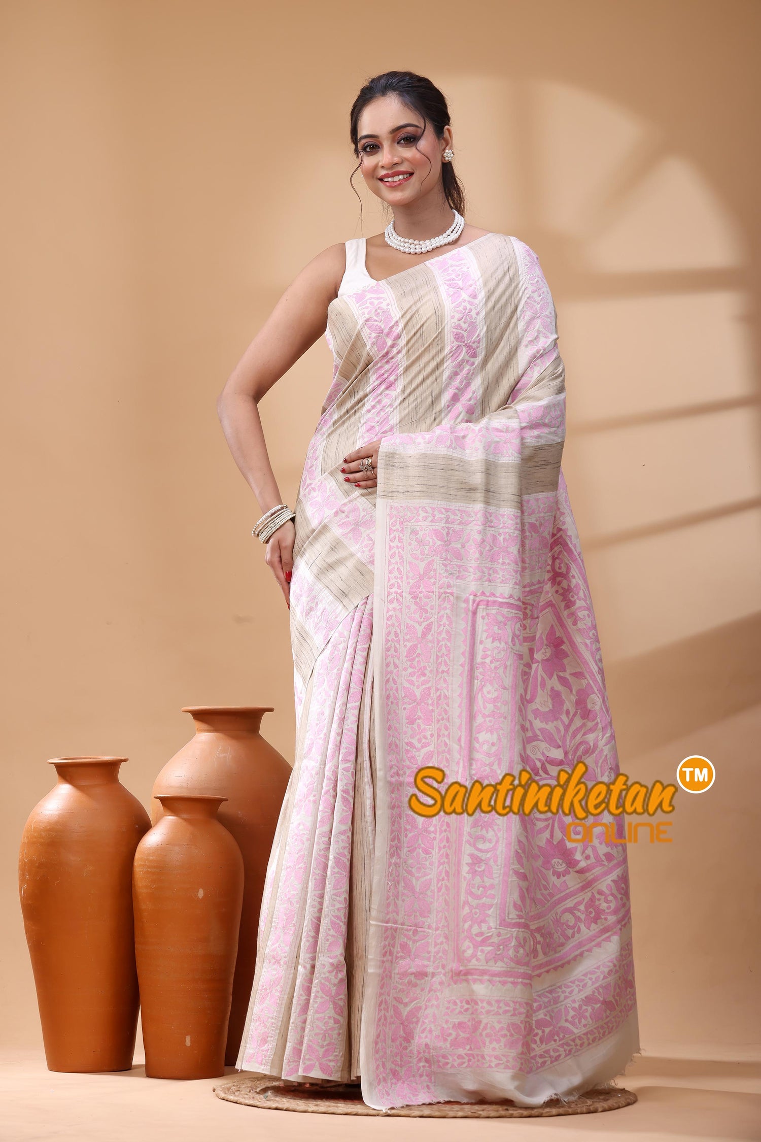 Bishnupuri (Katan) Silk Kantha Stitch Saree