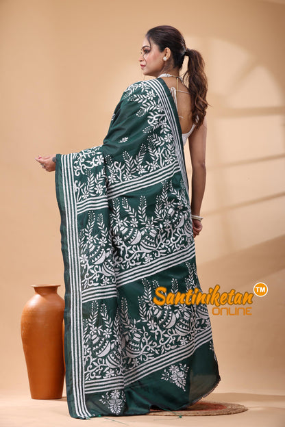 Bangalore Silk Kantha Stitch Saree