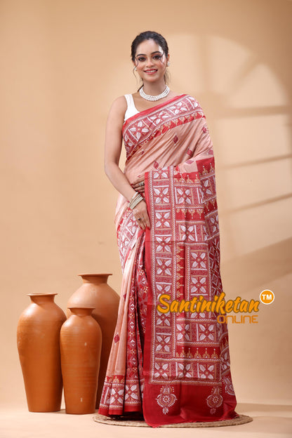 Pure Gachi Dye Tussar Silk Kantha Stitch Saree