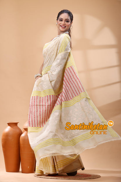 Tussar Silk Kantha Stitch Saree