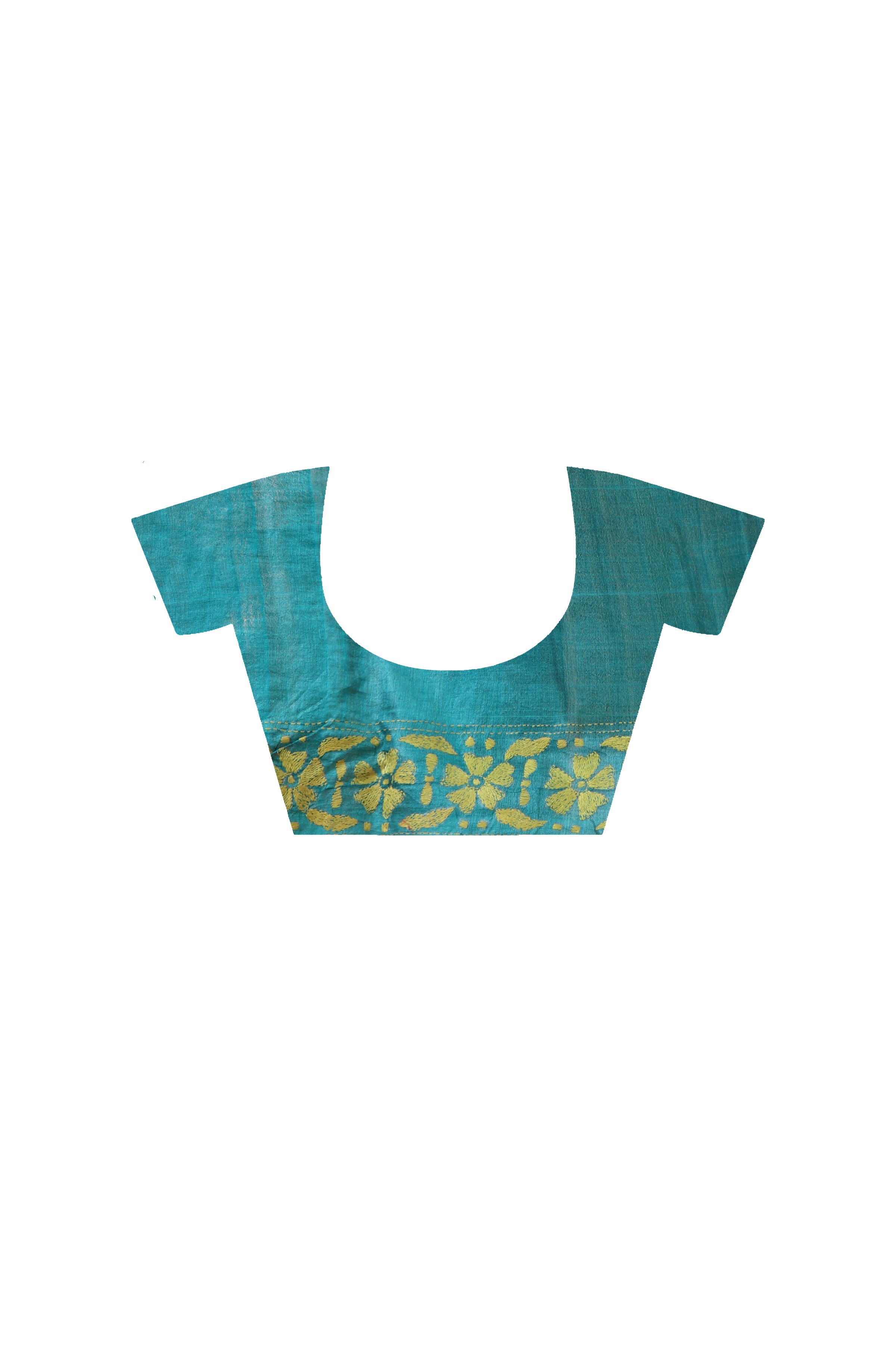 Pure Dye Tussar Silk Zari Border Kantha Stitch Saree