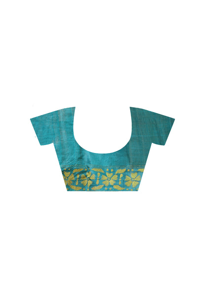 Pure Dye Tussar Silk Zari Border Kantha Stitch Saree