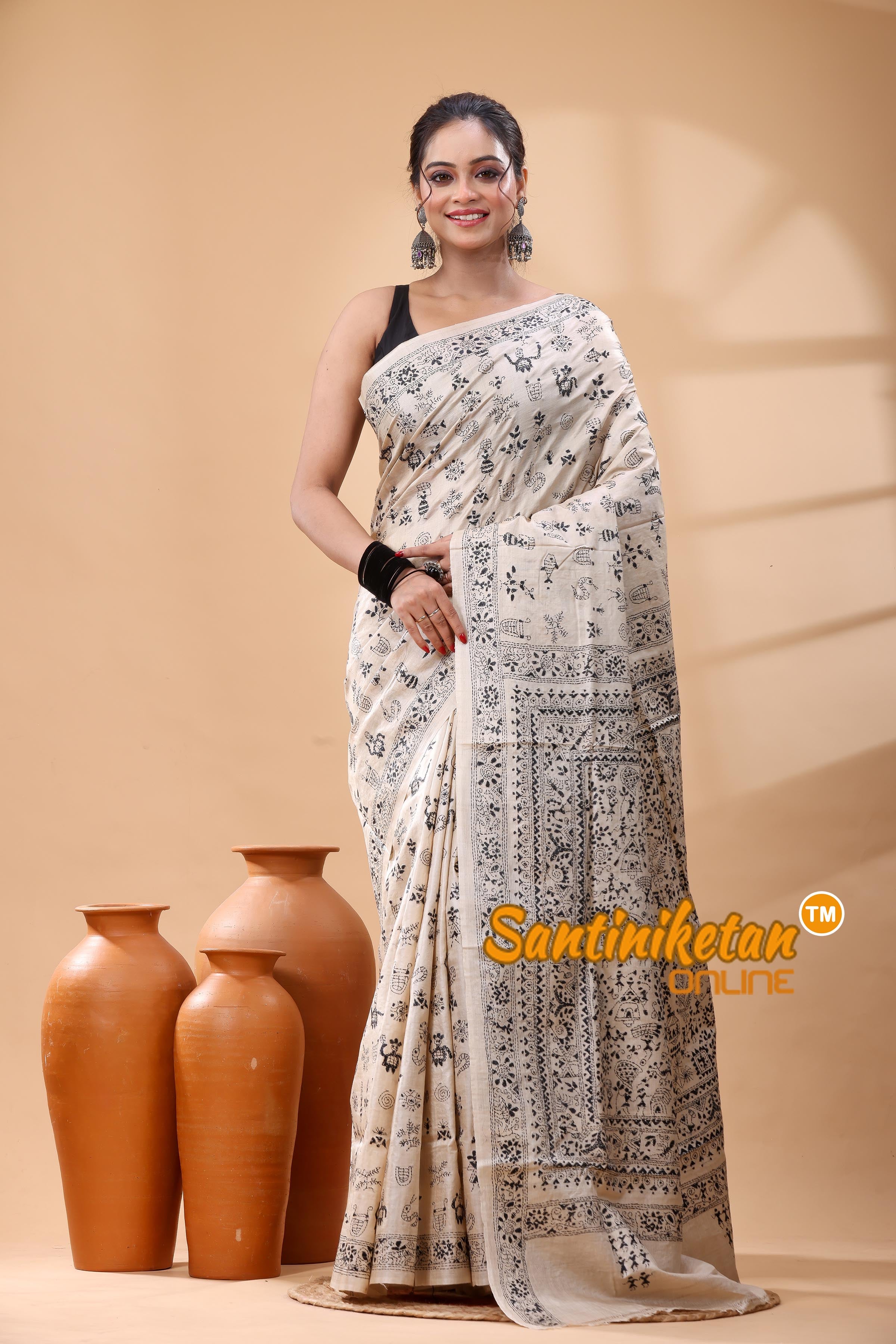 Pure Gachi Tussar Silk Kantha Stitch Saree