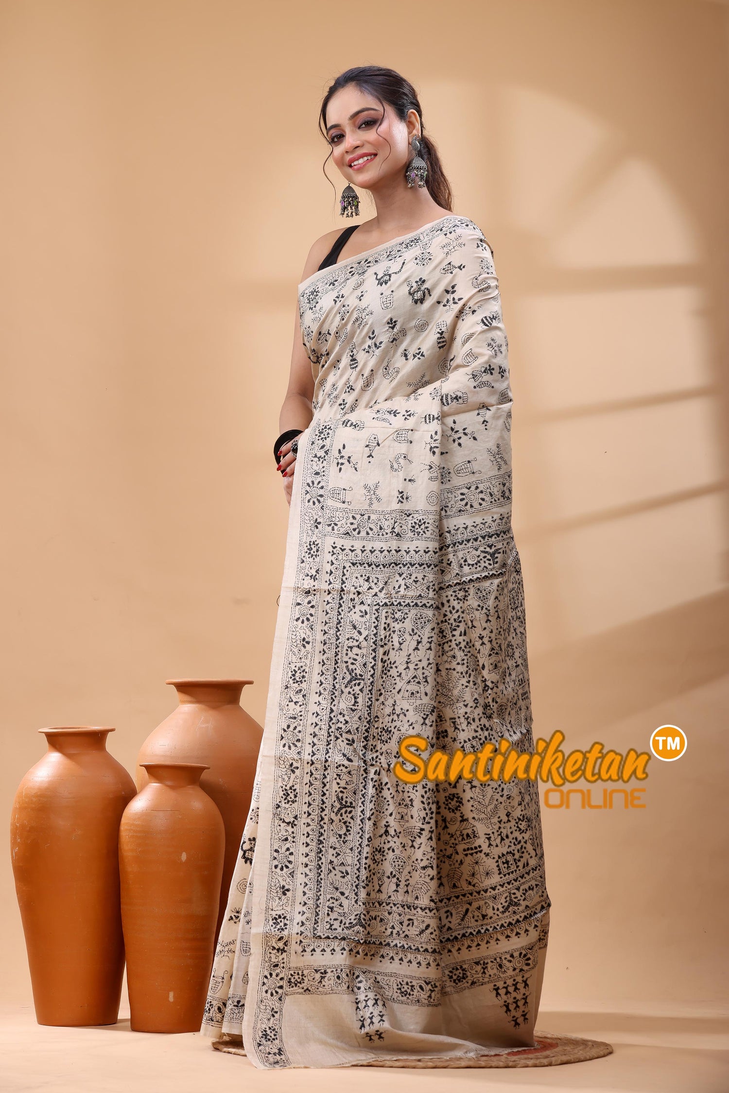 Pure Gachi Tussar Silk Kantha Stitch Saree