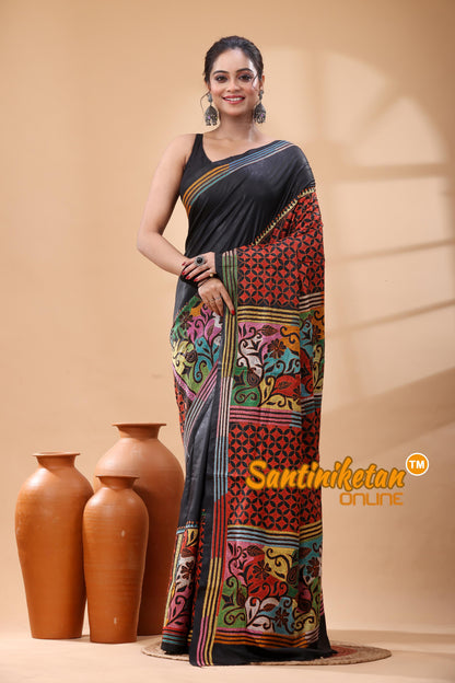 Pure Bangalore Silk Kantha Stitch Saree