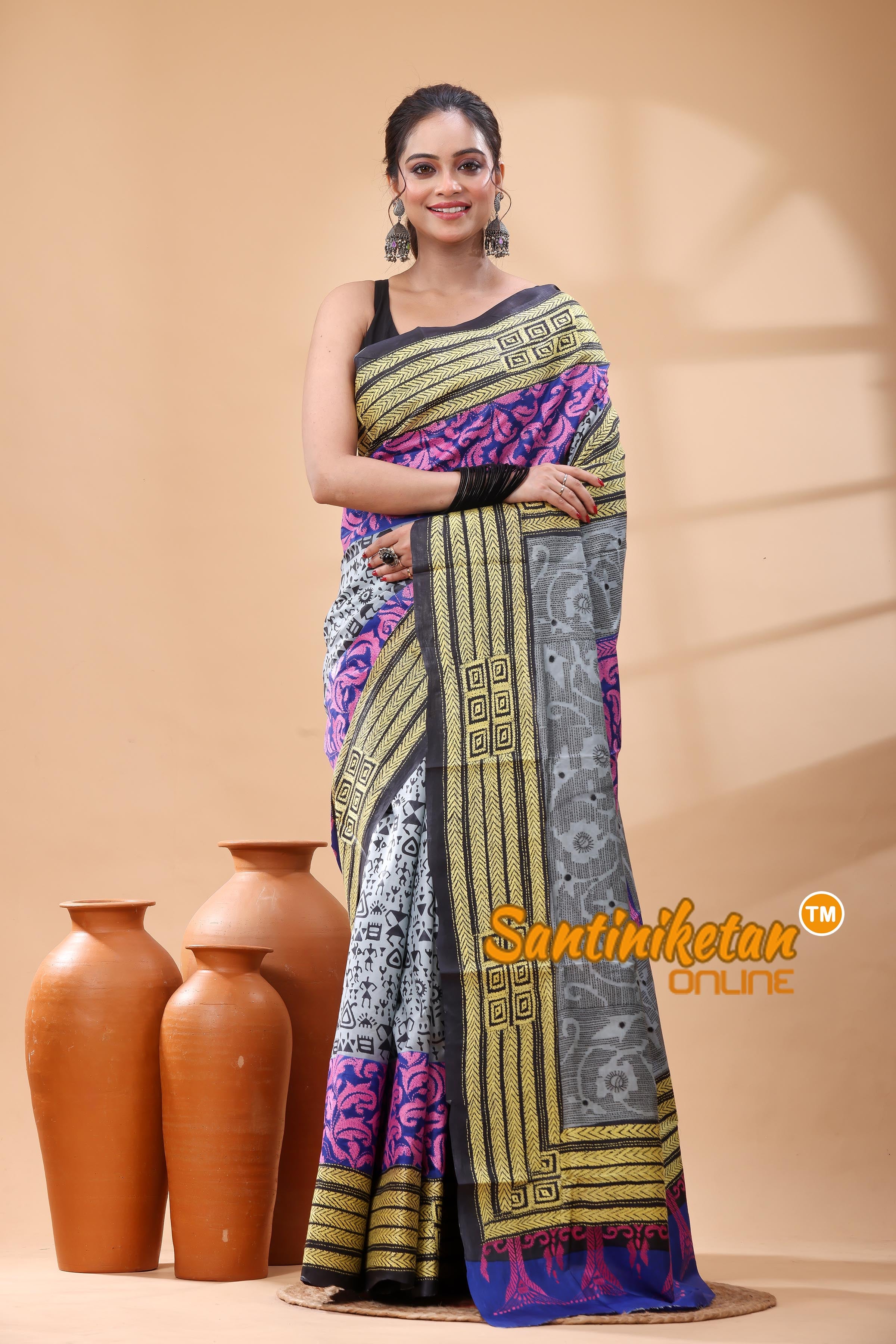 Pure Bangalore Silk Kantha Stitch Saree