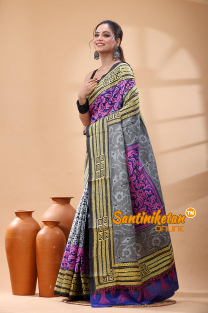 Pure Bangalore Silk Kantha Stitch Saree