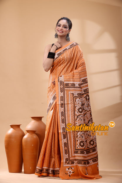 Pure Dye Tussar Silk Kantha Stitch Saree