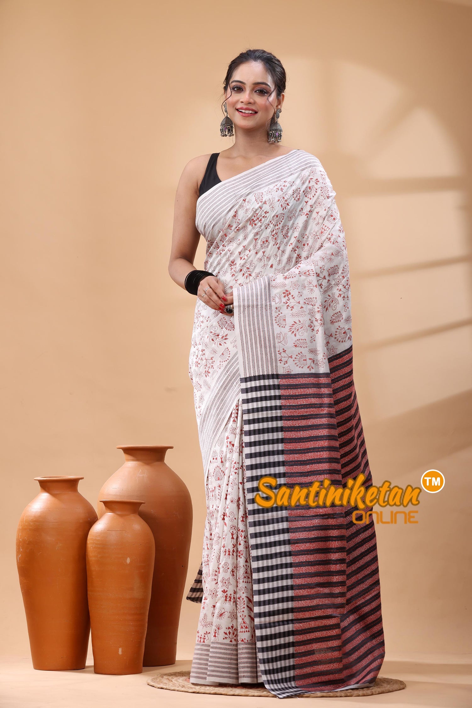 Bishnupuri (Katan) Silk Kantha Stitch Saree