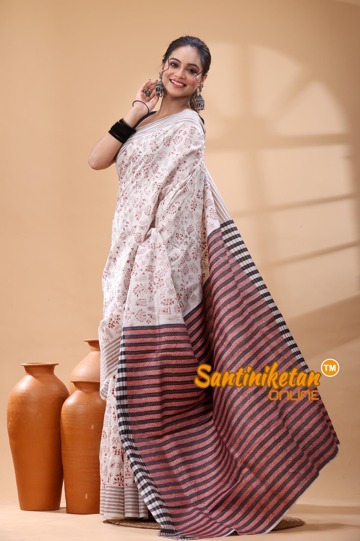Bishnupuri (Katan) Silk Kantha Stitch Saree
