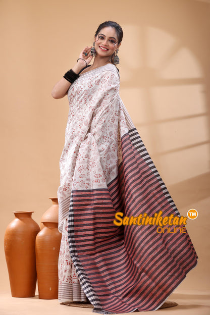 Bishnupuri (Katan) Silk Kantha Stitch Saree