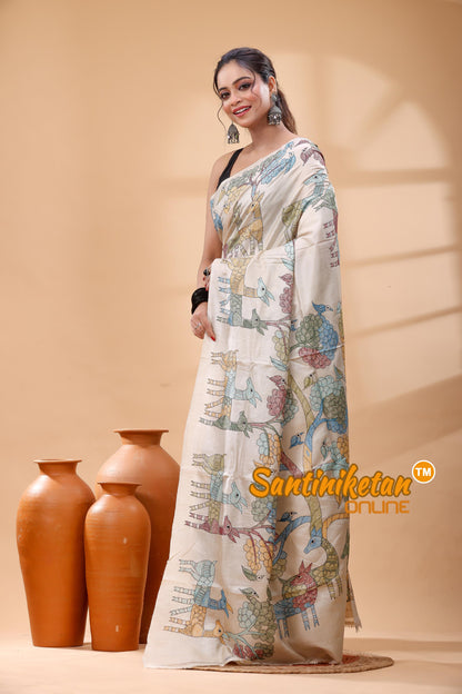 Pure Gachi Tussar Silk Kantha Stitch Saree