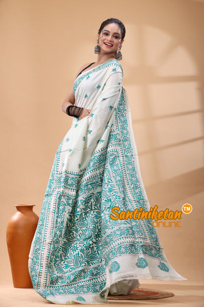 Pure Tussar Silk Kantha Stitch Saree