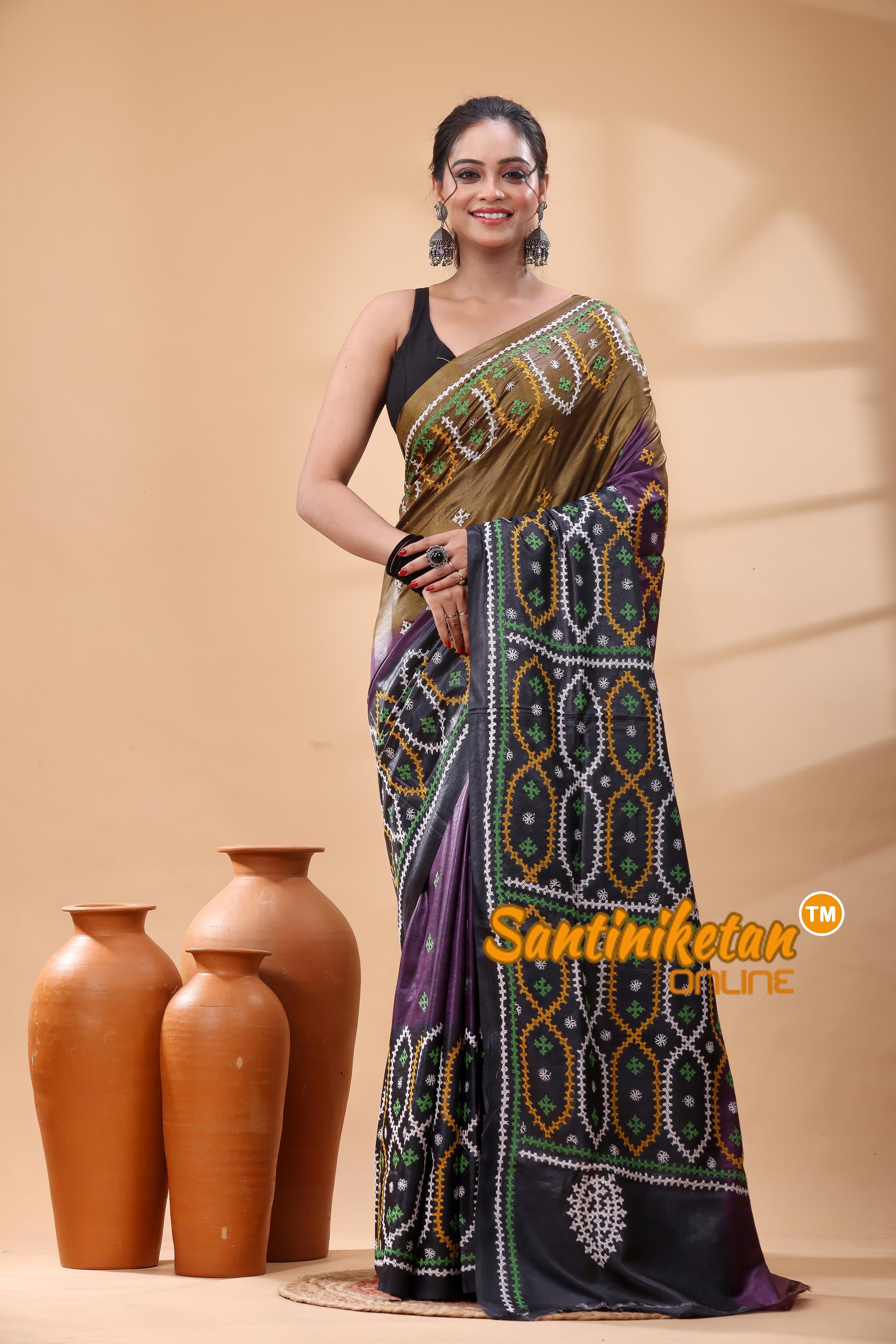 Pure Dye Tussar Silk Gujarati Stitch Saree