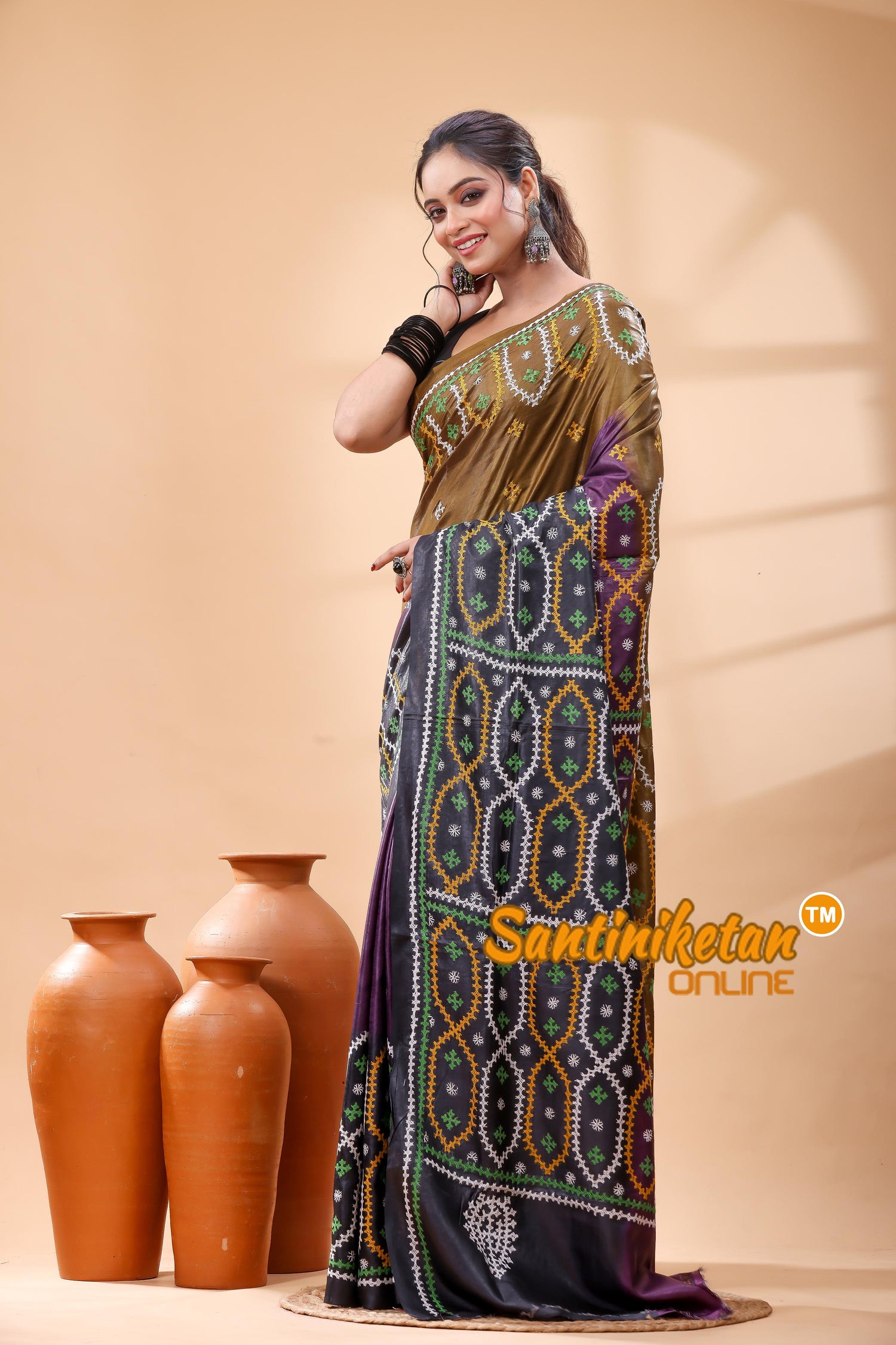 Pure Dye Tussar Silk Gujarati Stitch Saree