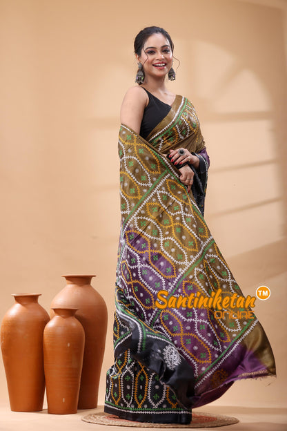 Pure Dye Tussar Silk Gujarati Stitch Saree