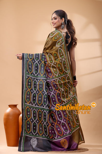 Pure Dye Tussar Silk Gujarati Stitch Saree
