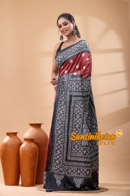 Pure Dye Tussar Silk Kantha Stitch Saree