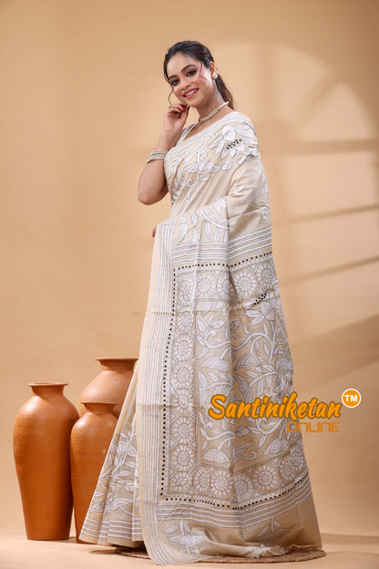 Pure Gachi Tussar Silk Kantha Stitch Saree