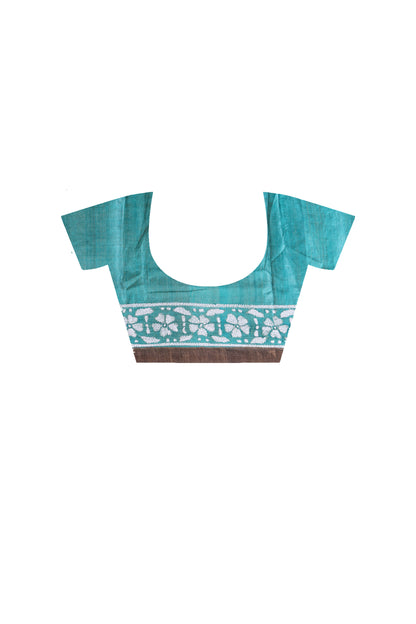 Pure Dye Tussar Silk Kantha Stitch Saree