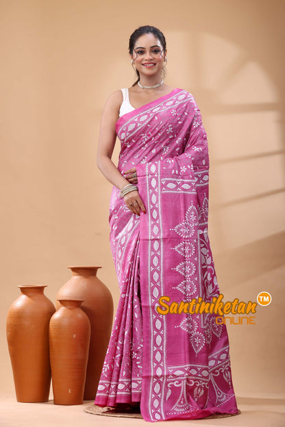 Pure Dye Tussar Silk Kantha Stitch Saree